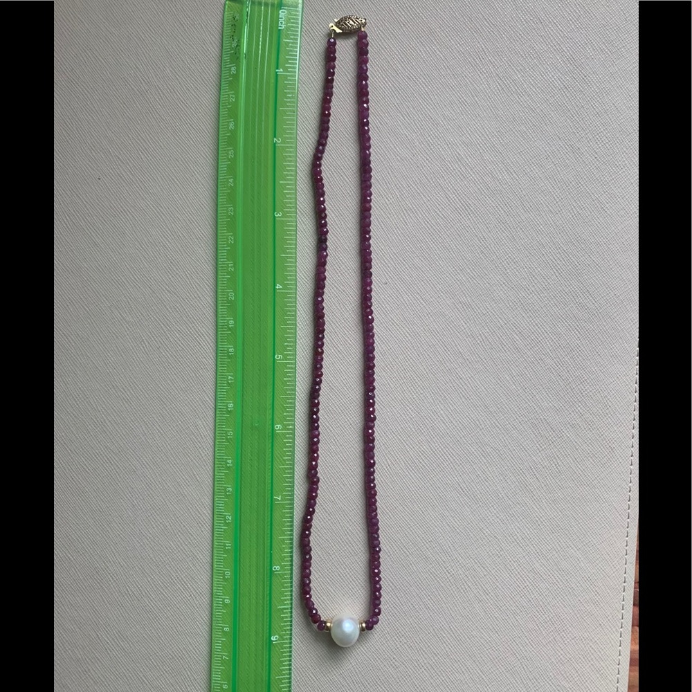 Ruby and pearl necklace with 14k clasp - Picture 6 of 6